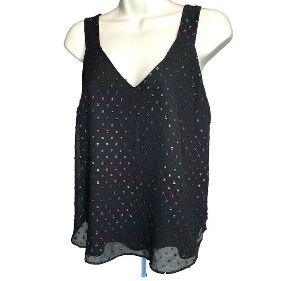 Rachel Roy Romina Women's Tank Shirt Blouse S Black W/ Rainbow Colorful Accents - Picture 2 of 9